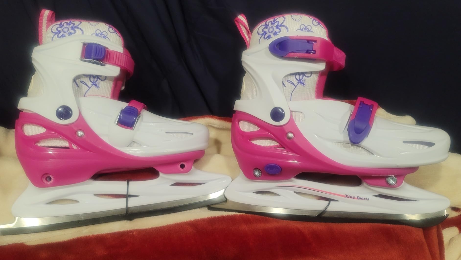Xino Sports Adjustable Ice Skates - for Girls and Boys, Two Awesome Colors - Blue and Pink, Soft Padding and Reinforced Ankle Support, Fun to Skate!… customer photo 2