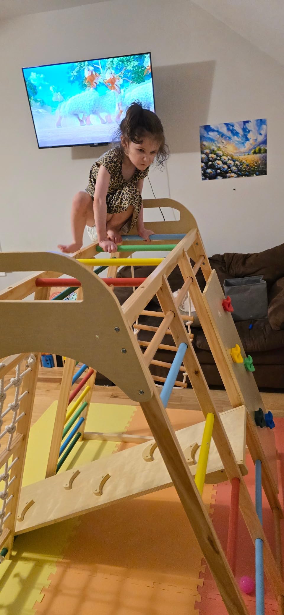 INFANS Indoor Jungle Gym, 8 in 1 Kids Montessori Indoor Playground Climbing Playset for Toddlers with Slide Swing Net Monkey Bars Rope Ladder, Wood Climber Toys for Boys Girls customer photo 2