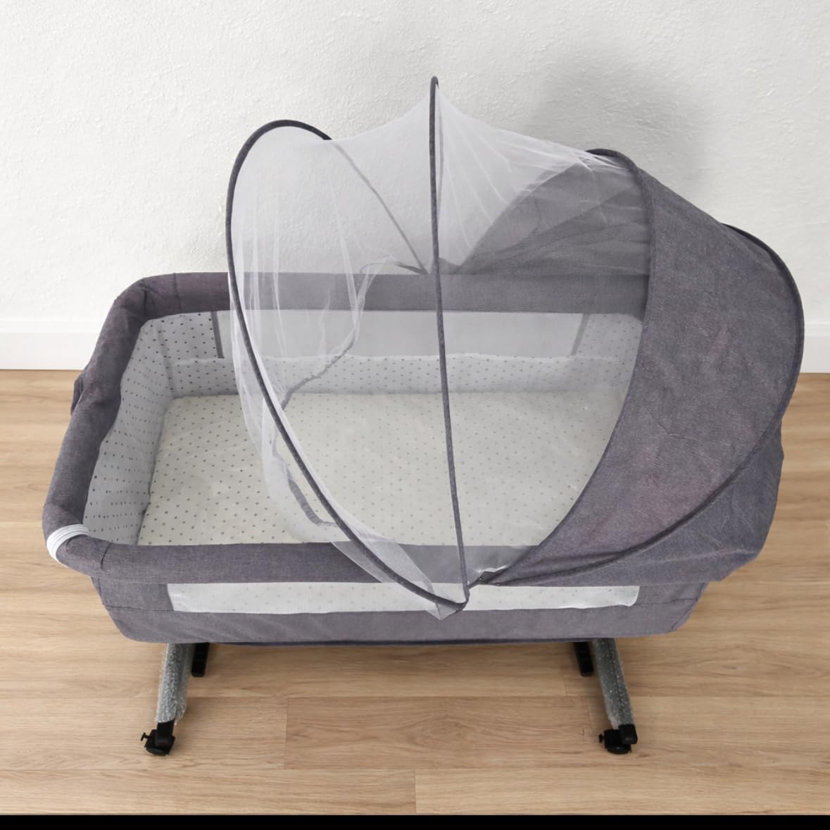 Baby Bassinet, 3 in 1 Bedside Bassinets for Baby, Bassinet Bedside Sleeper with Wheels, Adjustable Height with Rocking Mode, Breathable Mesh, Storage Basket, Easy Assemble & Folding (Dark Gray) customer photo 1