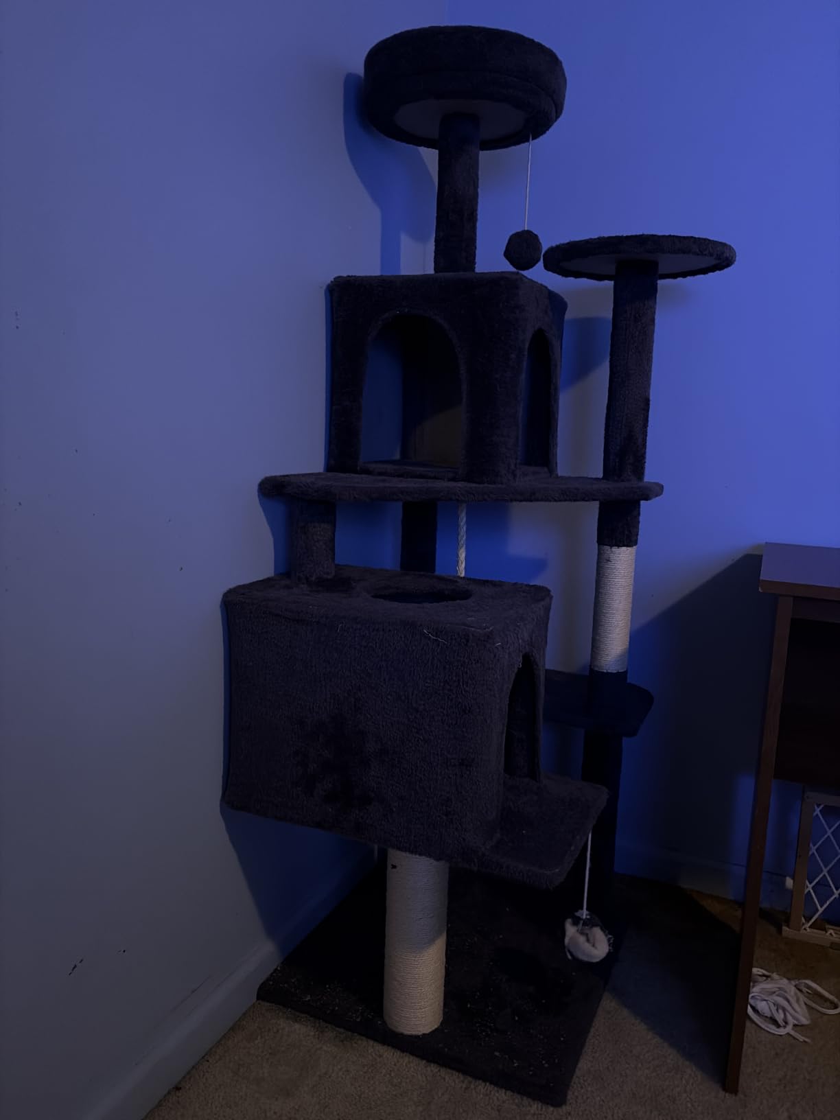 58.5inch Large Cat Tree Tower Condo for Indoor Cats, Soft Plush Multi-Level Climbing Tree Cat House with Cat Cave, Scratching Post, More Entrance/Exit, Sisal Rope, Grey Black customer photo 1