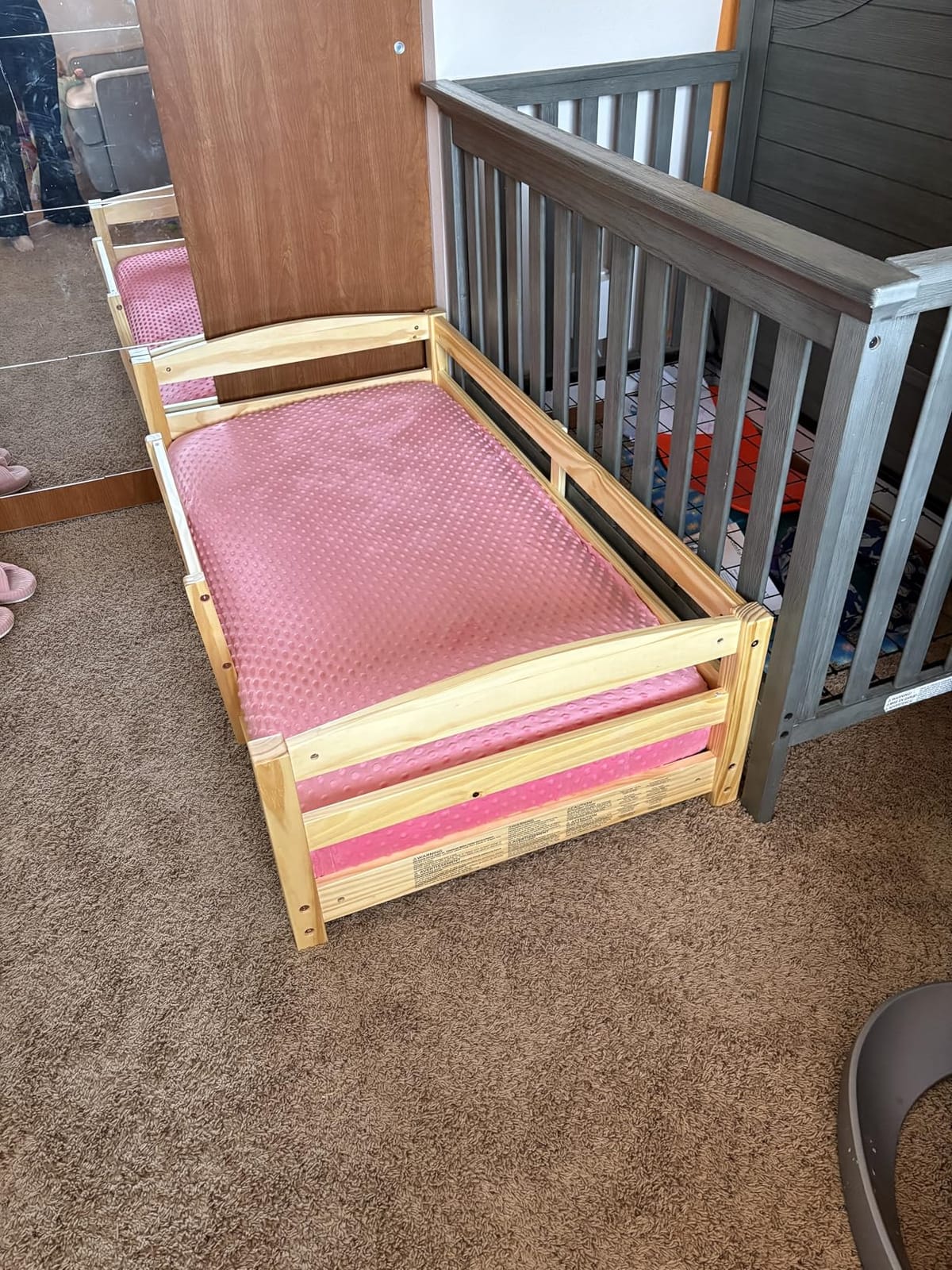 Ocodile Toddler Bed with Rails | Low Montessori Floor Bed Frame for Kids | Standard Crib Size Wooden Frame for Independent Toddlers 1-3 - White customer photo 2