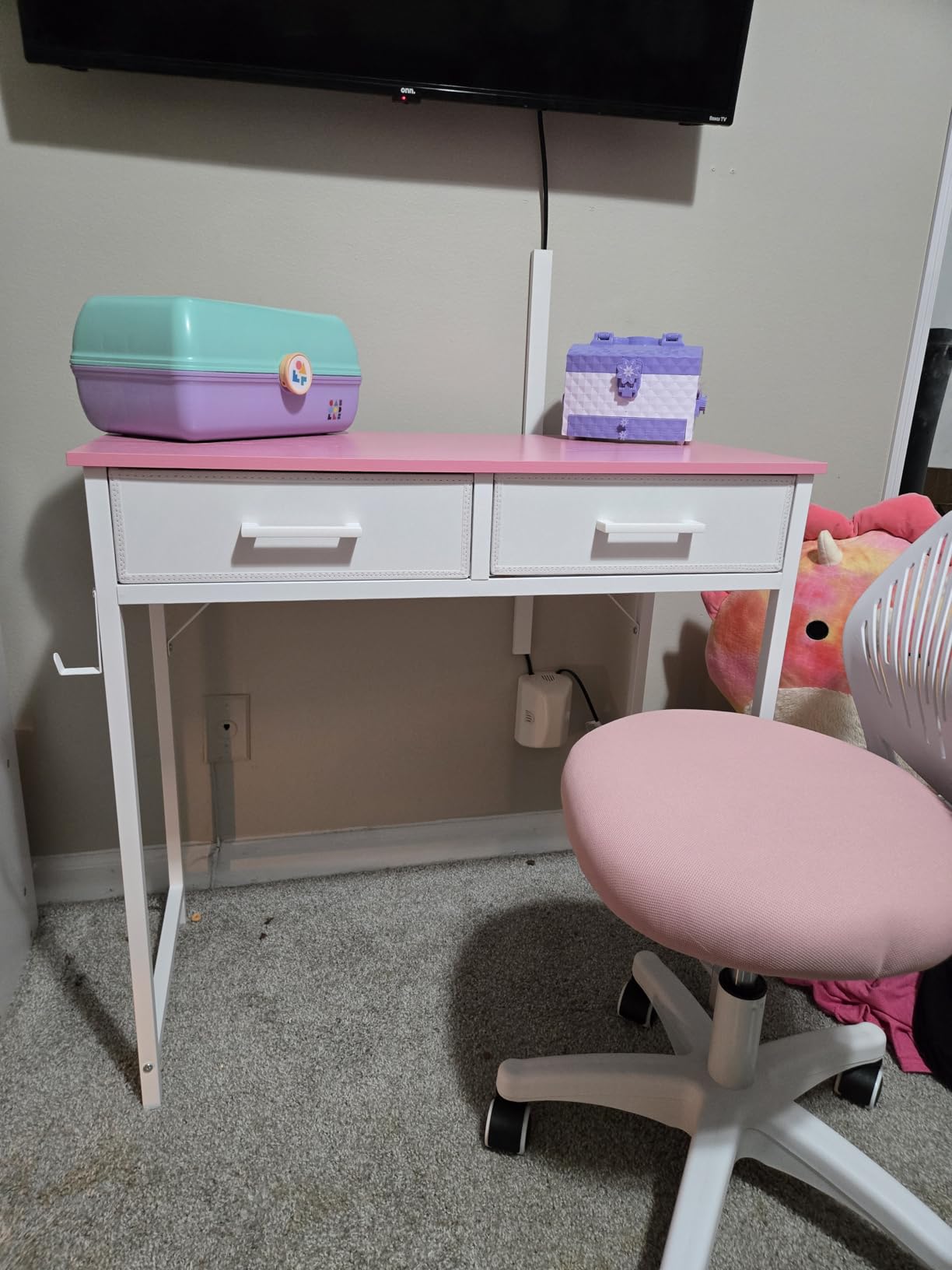 Pamray 32 Inch Small Computer Desk with 2 Drawers for Bedroom Study Writing Home Office Table for Small Spaces White customer photo 1