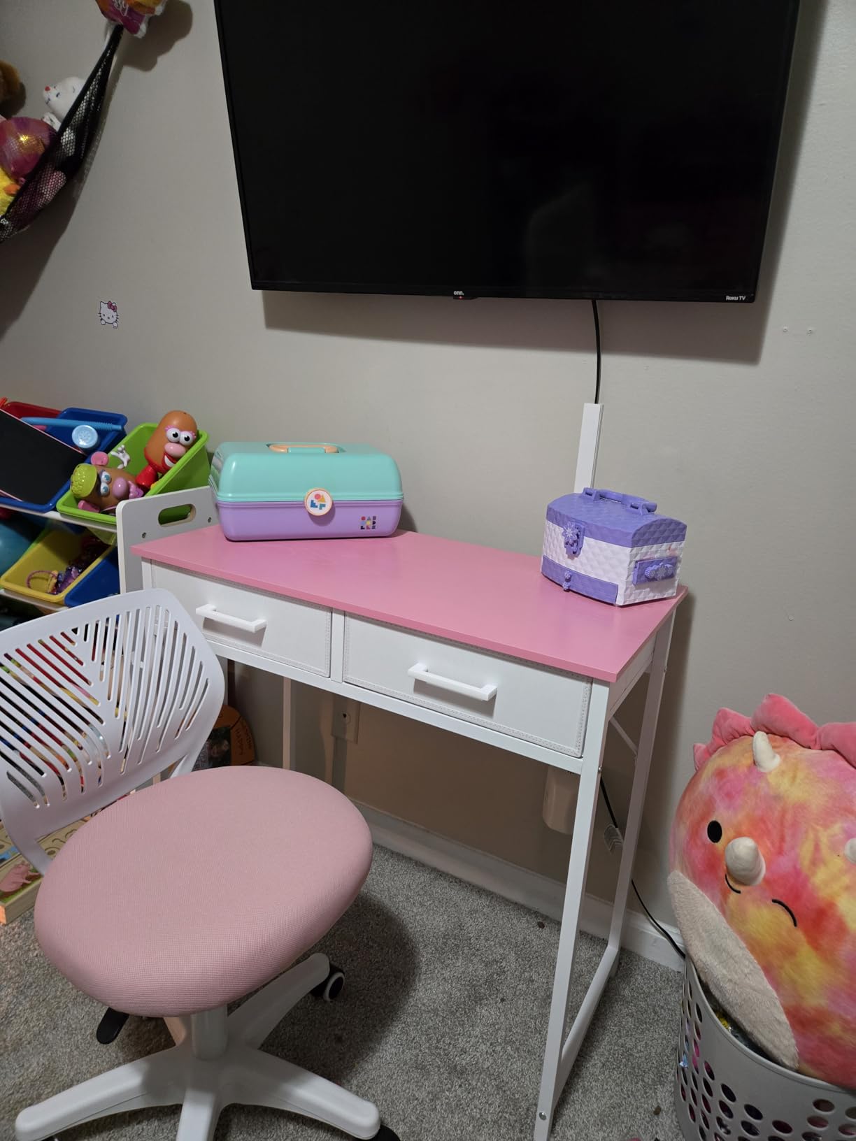 Pamray 32 Inch Small Computer Desk with 2 Drawers for Bedroom Study Writing Home Office Table for Small Spaces White customer photo 2