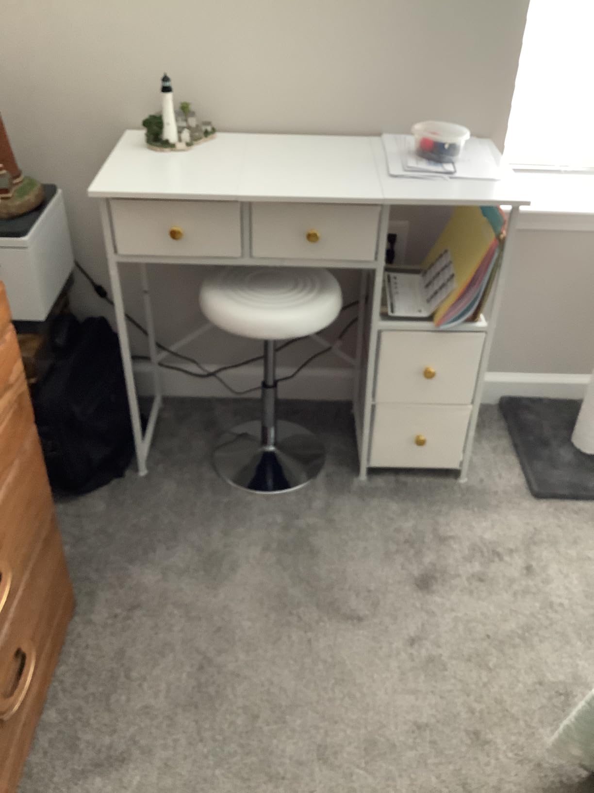 3IngSeagulls Small Computer Desk with 4 Fabric Drawers, Simple Writing Desk for Home Office, Compact Study Desks for Small Spaces, Kids Desk Study for Bedroom, Rustic Brown customer photo 1