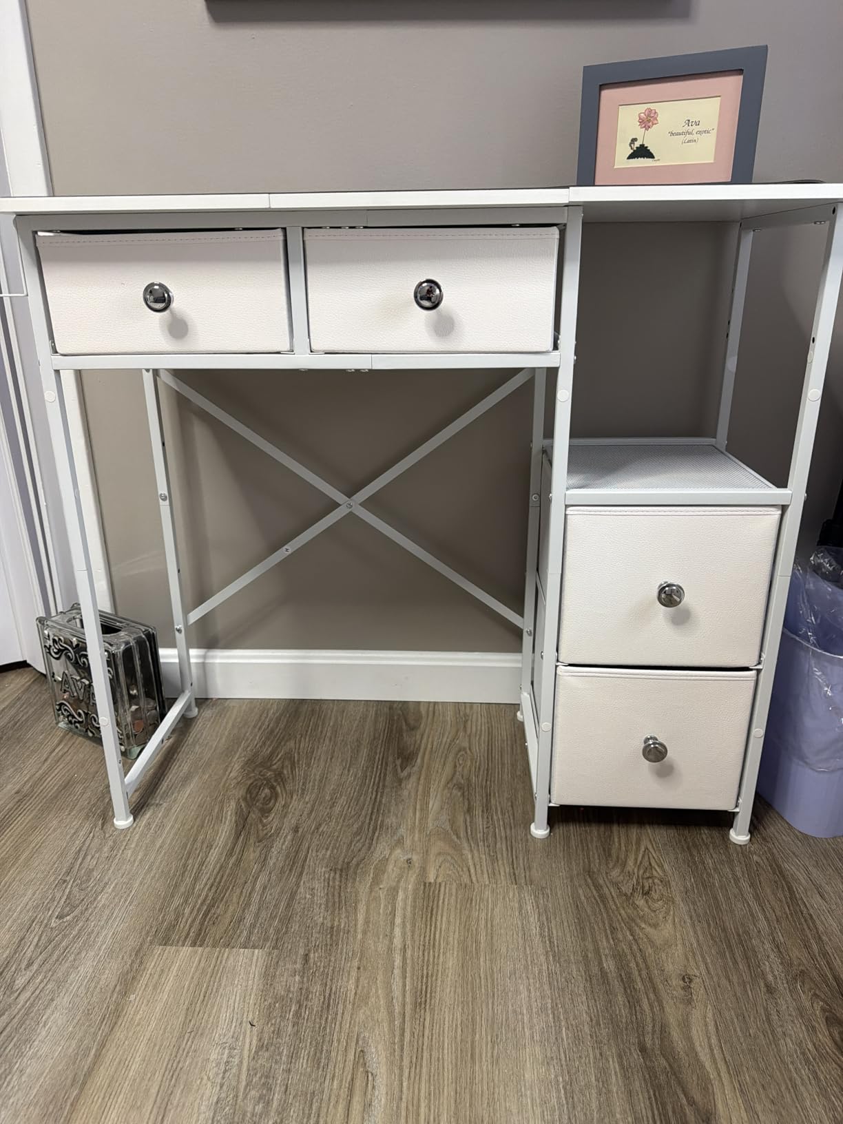 3IngSeagulls Small Computer Desk with 4 Fabric Drawers, Simple Writing Desk for Home Office, Compact Study Desks for Small Spaces, Kids Desk Study for Bedroom, Rustic Brown customer photo 2