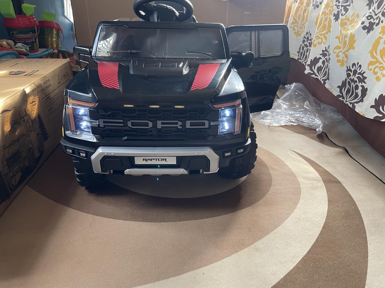First Ride On 12V Electric Car for Kids, Licensed Ford F-150 Raptor Toddler Ride on Toys with Remote Control, Kids Ride on Truck with Smooth Start, Truck Bed Storage, Bluetooth (Blue) customer photo 2