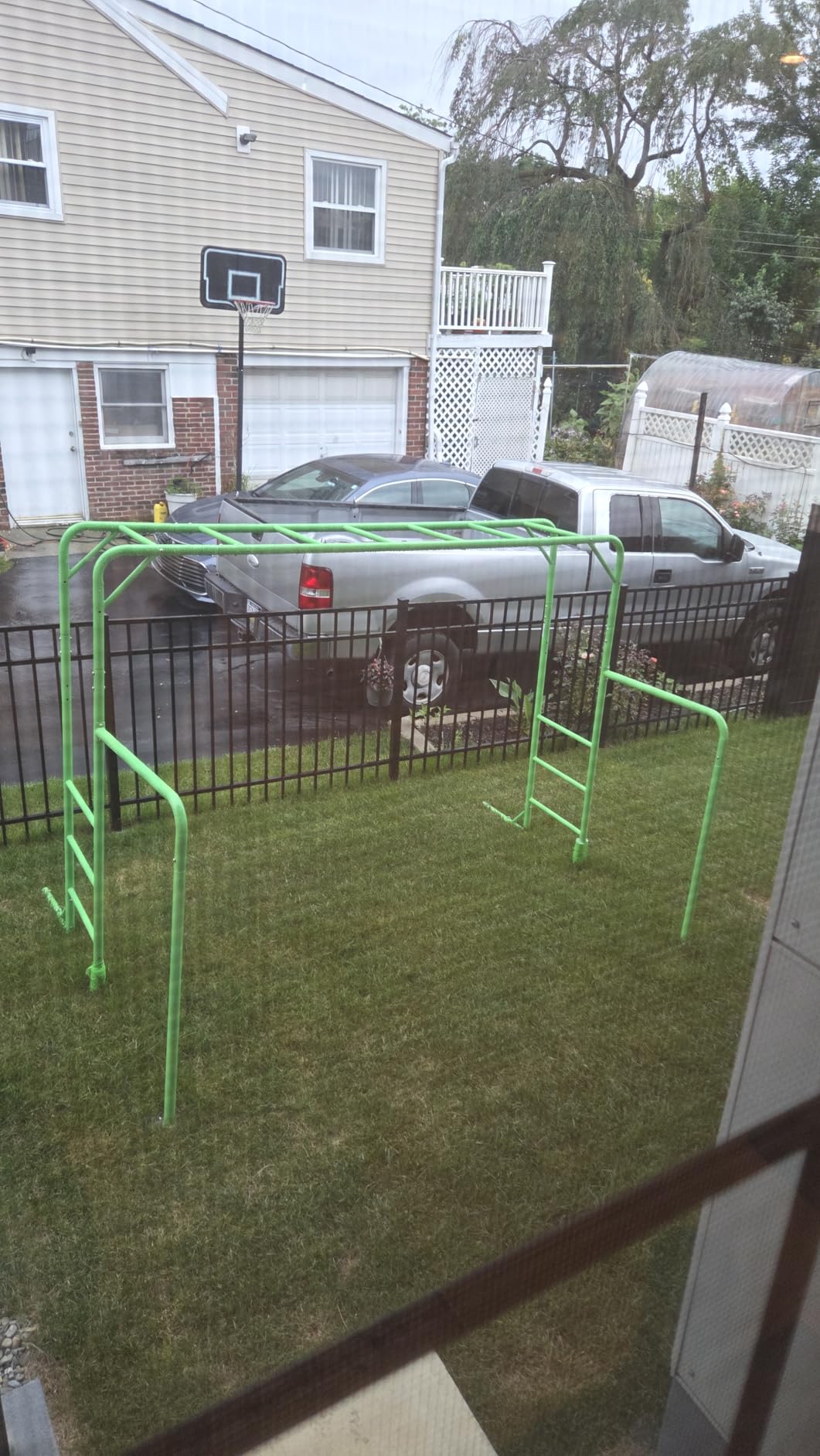 Outdoor Monkey Bar Set with Climbing Frame, Gymnastics bars, Playground Sets for Backyards, Metal Monkey Bars for Kids Age 3 and Up, Backyard Playground Set with Powder Coated Steel, Green customer photo 1