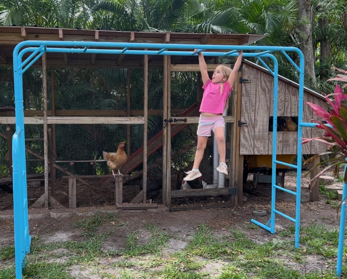 Outdoor Monkey Bar Set with Climbing Frame, Gymnastics bars, Playground Sets for Backyards, Metal Monkey Bars for Kids Age 3 and Up, Backyard Playground Set with Powder Coated Steel, Green customer photo 2