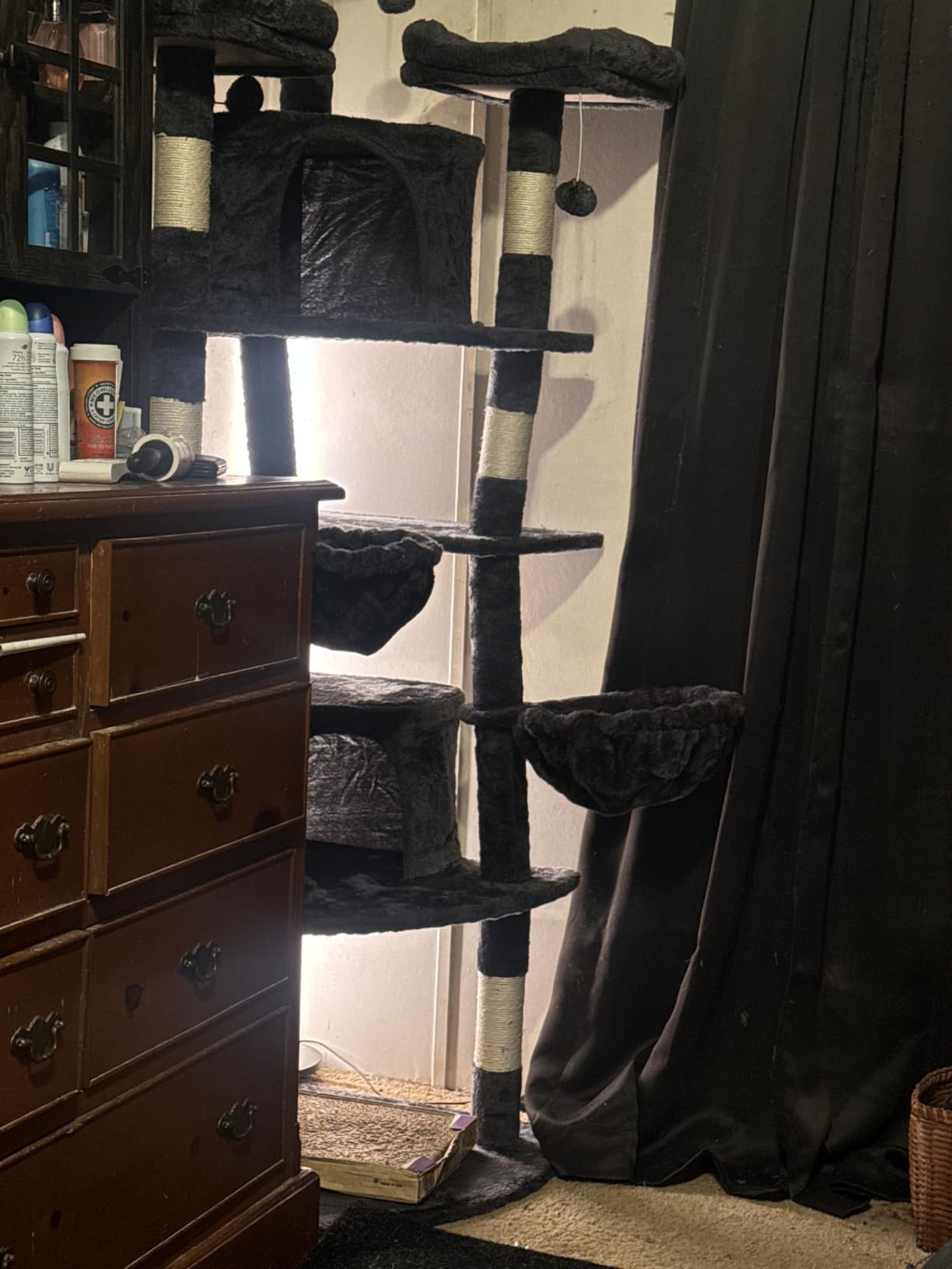 Allewie 73in Fan-Shaped Space-Saving Corner Cat Tree Tower, Dark Grey customer photo 2