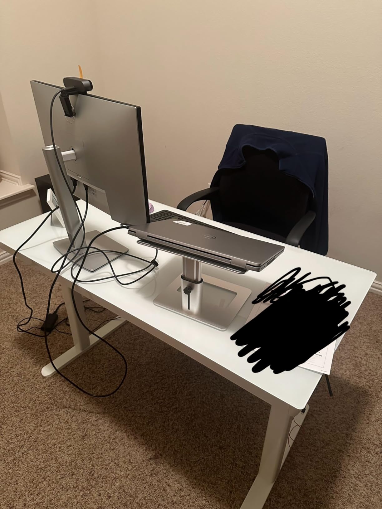 YDN Glass Standing Desk with Drawers, 32 Inch, White customer photo 1