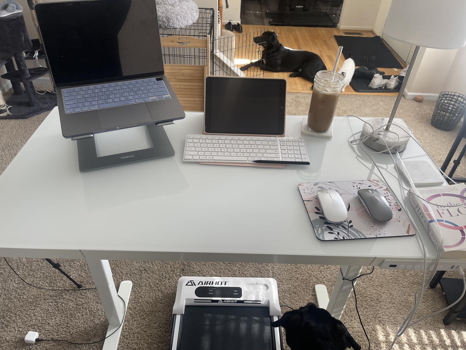 YDN Glass Standing Desk with Drawers, 32 Inch, White customer photo 2